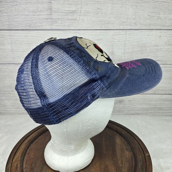 Y2k Ed Hardy Glory Skull Blue Snapback Trucker Hat OS Vintage - Picture 3 of 10